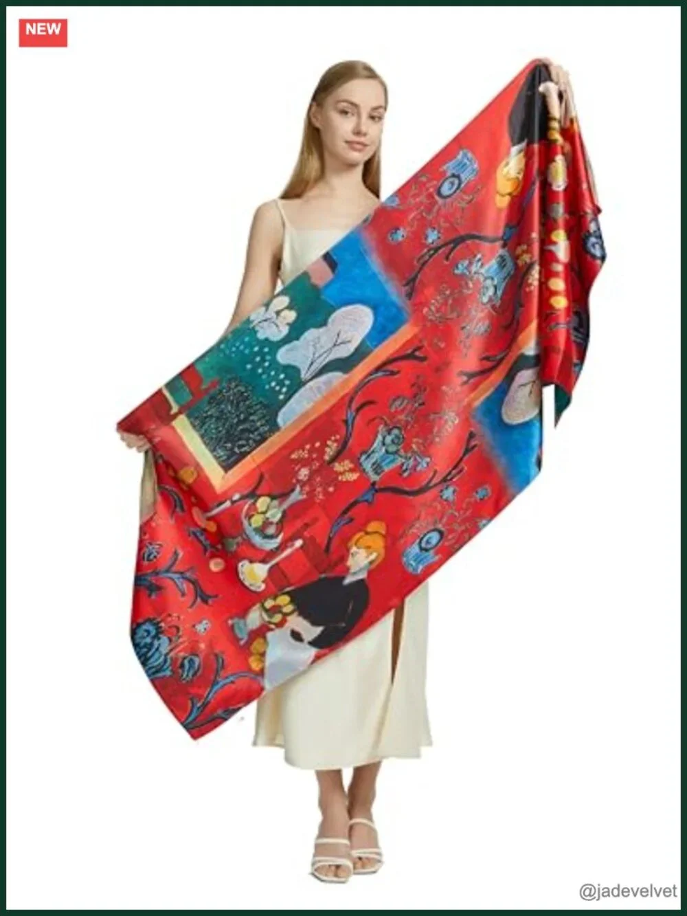 Lightweight Silk Feeling Polyester Satin Floral Fashion Scarf Shawl Wrap Double